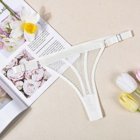 Sexy Underwear Women Fishnet Low Waist Adjustable Pant Belt Comfortable See through Lady Sexy T Back - L - White