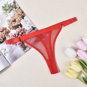 Sexy Underwear Women Fishnet Low Waist Adjustable Pant Belt Comfortable See through Lady Sexy T Back - S - Red
