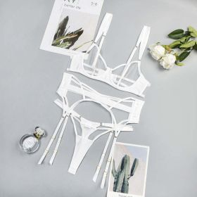 Sexy Sheer Mesh Women Push Up Sexy Split Underwear With Steel Ring Three Piece Set - M - White
