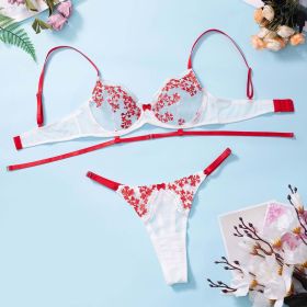 Sexy Women Clothing Floral Embroidered Underwear Bra Sexy Suit - L - Red