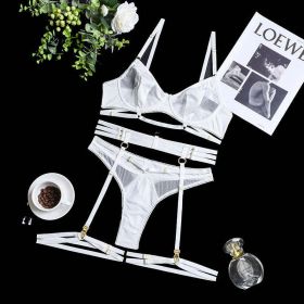 Summer Women Underwear Complex Heavy Craft Mesh Gather Comfortably Four-Piece Set with Steel Ring - L - White