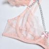 High End Quality Popular Complex Craft Metal Chain Lace Feather Lace Eyelash Underwear Four Piece Set Five Piece Set - S - Pink
