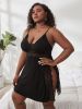 Plus Size Solid Contrast Lace Trim Cami Sexy Nightdress; Women's Plus Slight Stretch Semi Sheer Loungewear - Black - 4XL(20)