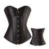 Women Black Overbust Corset Lace-up Bustier Top Satin Waist Corset Lingerie Costume - Default