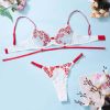 Sexy Women Clothing Floral Embroidered Underwear Bra Sexy Suit - S - Red