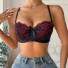 Sexy Underwear Lace Edge Push Up Breathable Upper Support Adjustable Bra - 70B - Black