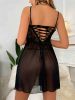 Ladies sexy long petticoat suit - black - M