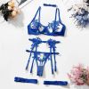 Embroidery Water Soluble Floral Girl Clothing Mesh See through Sexy High End Underwear Bra Set - S - Black