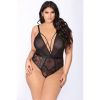 Fashion Sleepwear Backless Teddies Hollow Bodysuit Floral Lace Halter One Piece Sexy Lingerie - Black - 2XL