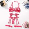 Embroidery Water Soluble Floral Girl Clothing Mesh See through Sexy High End Underwear Bra Set - S - Black