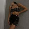 Comfortable Mesh Sexy See Through Diamond Decorations Sexy Lingerie Three Piece Set - S - Black