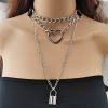Harajuku Chocker Sexy Heart Lock Key Rivets Black Goth Punk Chokers Gothic Choker Necklace for Women Hip Hop Bondage Cosplay - Lock Heart Chain