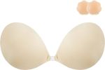 Adhesive Bra Strapless Sticky Invisible Push up Silicone Bra for Backless Dress with Nipple Covers - Pastel Peach - B