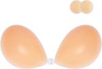 Adhesive Bra Strapless Sticky Invisible Push up Silicone Bra for Backless Dress with Nipple Covers - Creme - E