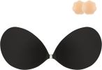 Adhesive Bra Strapless Sticky Invisible Push up Silicone Bra for Backless Dress with Nipple Covers - Lycra Black - C