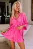 Rose 3/4 Sleeves Pleated Shirt and High Waist Shorts Lounge Set - Rose - S