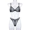 Spring Summer Women Multi Color See through Lace Lace Sexy Push-up Underwear Set - M - Black