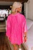 Rose 3/4 Sleeves Pleated Shirt and High Waist Shorts Lounge Set - Rose - S