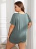 Plus Size Round Neck Short Sleeve Two-Piece Loungewear Set - Brick Red - 0XL