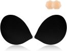 Adhesive Bra Strapless Sticky Invisible Push up Silicone Bra for Backless Dress with Nipple Covers - Dull Black - A