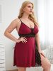 Plus Size Solid Contrast Lace Trim Cami Sexy Nightdress; Women's Plus Slight Stretch Semi Sheer Loungewear - Black - 4XL(20)
