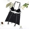 Summer Women Clothing Sexy Rhinestones Sheer Mesh Short Skirt Underwear Four Piece Set - S - Black