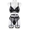 Summer Women Underwear Complex Heavy Craft Mesh Gather Comfortably Four-Piece Set with Steel Ring - S - Black