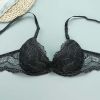 Lace Women Gathering Bra Fashionable Comfortable Three Row Bra With Steel Ring Underwear Big Chest Show Small Thin - 70B - Black
