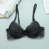 Lace Women Gathering Bra Fashionable Comfortable Three Row Bra With Steel Ring Underwear Big Chest Show Small Thin - 70B - Black
