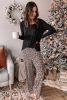 Long Sleeve Top and Leopard Print Pants Lounge Set - Leopard - S
