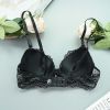 Lace Women Gathering Bra Fashionable Comfortable Three Row Bra With Steel Ring Underwear Big Chest Show Small Thin - 70B - Black
