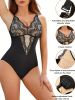Contrast Lace Shaping Bodysuit, V Neck Sleeveless Slimming Body Shaper, Women's Underwear & Shapewear - Black - XXL(14)