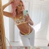 Floral Kiss Summer Women Clothing Little Daisy Embroidery Mesh See through Hollow Out Cutout with Steel Ring Push up Underwear Set - S - Yellow