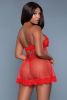 2 Pc Satin Underwiring And Front Ribbon Design Babydoll - S