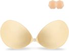 Adhesive Bra Strapless Sticky Invisible Push up Silicone Bra for Backless Dress with Nipple Covers - Lycra Nude - E